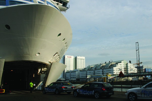 BMWs being loaded onto a ship