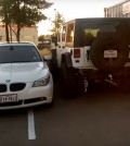 Jeep and double-parked BMW