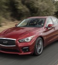 Infiniti Q50 models equipped with the 3.0-liter V6 twin-turbo 400 hp engine are designated as the Q50 Red Sport 400 and feature unique staggered 19-inch aluminum-alloy wheels and 245/40R19 front/265/35R19 rear summer performance run-flat tires, as well as unique exhaust tips. These changes help to assert the car’s performance credentials and add to its aggressive, confident aura.