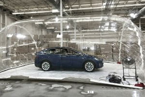 Tesla Model X inside pollution bubble